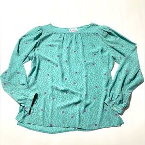 Vintage Campus Casuals of California sheer rouched blouse top- aqua & purple